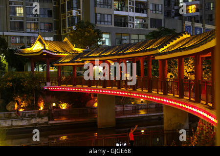 Night scenery of Jinshan river recreation park at the heart of the city Huizhou, guangdong, China. Stock Photo