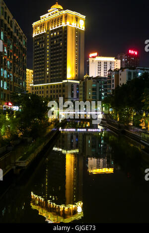 Night scenery of Jinshan river recreation park at the heart of the city Huizhou, guangdong, China. Stock Photo