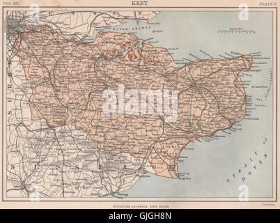 KENT county map. Railways. BRITANNICA, 1898 Stock Photo