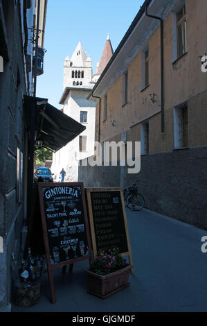 Aosta, Italy: view from the alleys of the capital of the autonomous region of the Aosta Valley, in the northwest of Italy Stock Photo