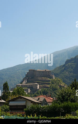 Aosta Valley, Italy: view of Fort Bard, a fortified complex built in 19th century by the House of Savoy, used as location in Avengers Age of Ultron Stock Photo