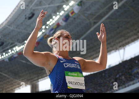 Rio de Janeiro, Brazil. 16th Aug, 2016. Sandra Perkovic of Croatia competes in the Women's Discus Throw Final of the Athletic, Track and Field events during the Rio 2016 Olympic Games at the Olympic Stadium in Rio de Janeiro, Brazil, 16 August 2016. Photo: Michael Kappeler/dpa/Alamy Live News Stock Photo