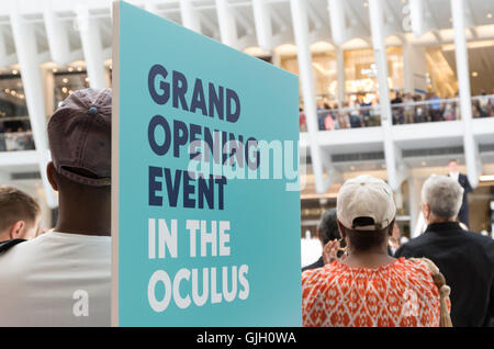 New York, USA. 16th Aug, 2016. Thousands of people attended the grand opening of the Westfield shopping mall in the newly built Oculus of the World Trade Center in New York. Credit:  Elizabeth Wake/Alamy Live News. Stock Photo