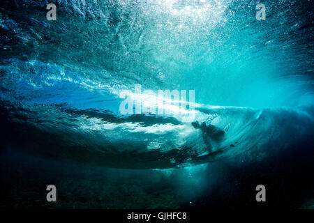 Underwater view of Surfer on Banzai Pipeline, Hawaii, United States Stock Photo