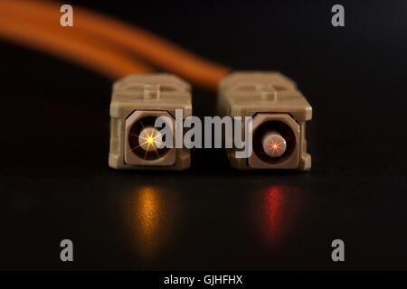 luminous fiber optic connectors Stock Photo