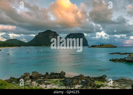 Sunset over lagoon, Lord Howe Island, New South Wales, Australia Stock Photo