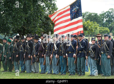 Union Soldiers on the battlefield of a American Civil war reenactment ...