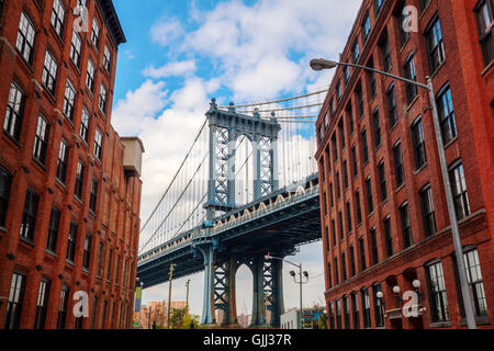 Manhattan Bridge seen from Dumbo, Brooklyn, New York City, USA Stock Photo