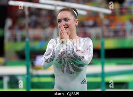 Great Britain's Amy Tinkler celebrates a bronze medal in the Women's Floor Exercise final at the Rio Olympic Arena on the eleventh day of the Rio Olympics Games, Brazil. Stock Photo