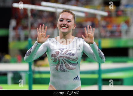 Great Britain's Amy Tinkler celebrates a bronze medal in the Women's Floor Exercise final at the Rio Olympic Arena on the eleventh day of the Rio Olympics Games, Brazil. Stock Photo