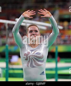 Great Britain's Amy Tinkler celebrates a bronze medal in the Women's Floor Exercise final at the Rio Olympic Arena on the eleventh day of the Rio Olympics Games, Brazil. Stock Photo