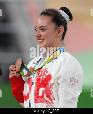 Great Britain's Amy Tinkler celebrates a bronze medal in the Women's Floor Exercise final at the Rio Olympic Arena on the eleventh day of the Rio Olympics Games, Brazil. Stock Photo