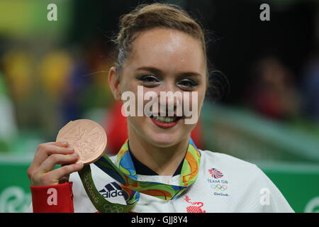 Great Britain's Amy Tinkler celebrates a bronze medal in the Women's Floor Exercise final at the Rio Olympic Arena on the eleventh day of the Rio Olympics Games, Brazil. Stock Photo