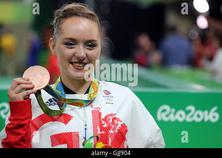 Great Britain's Amy Tinkler celebrates a bronze medal in the Women's Floor Exercise final at the Rio Olympic Arena on the eleventh day of the Rio Olympics Games, Brazil. Stock Photo