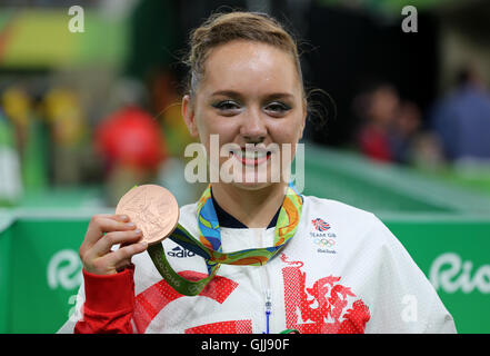 Great Britain's Amy Tinkler celebrates a bronze medal in the Women's Floor Exercise final at the Rio Olympic Arena on the eleventh day of the Rio Olympics Games, Brazil. Stock Photo