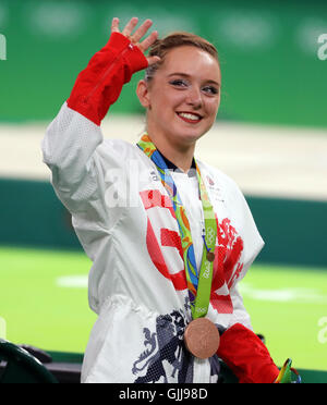 Great Britain's Amy Tinkler celebrates a bronze medal in the Women's Floor Exercise final at the Rio Olympic Arena on the eleventh day of the Rio Olympics Games, Brazil. Stock Photo