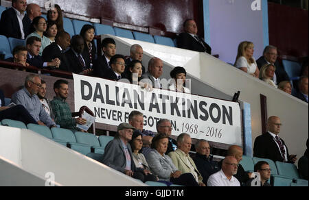 Aston Villa owner Dr Tony Xia above a tribute reading 'DALIAN ATKINSON NEVER FORGOTTEN. 1968-2016' in memory of the former player who died yesterday, during the Sky Bet Championship match at Villa Park, Birmingham. Stock Photo