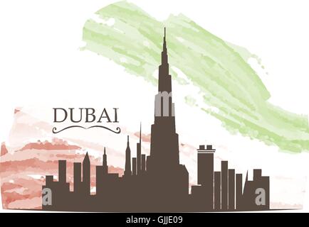 Isolated skyline of Dubai on a colored background Stock Vector