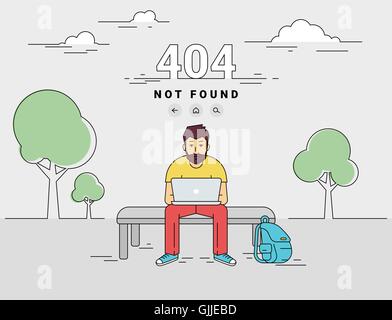 Man with laptop 404 page not found error Stock Vector