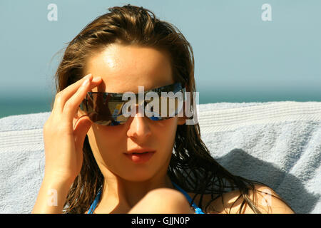 woman on the beach Stock Photo