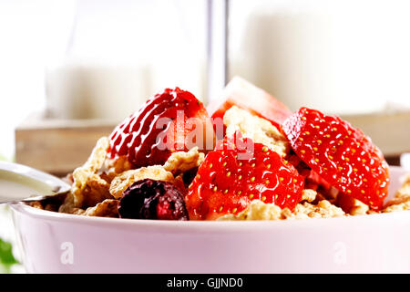 strawberries,cereal,milk Stock Photo