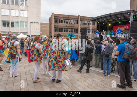 Dancing & music captured during the 2016 Brazilica parade through the streets of Liverpool - Samba in the city Stock Photo