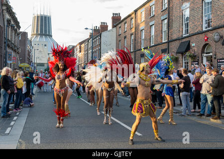 Dancing & music captured during the 2016 Brazilica parade through the streets of Liverpool - Samba in the city Stock Photo