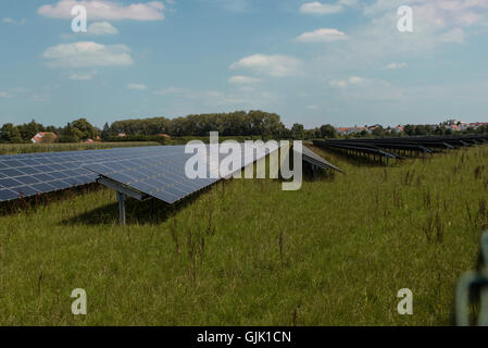 open field solar power system near munich Stock Photo