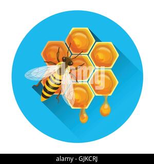 Bee On Honeycomb Apiary Icon Stock Vector