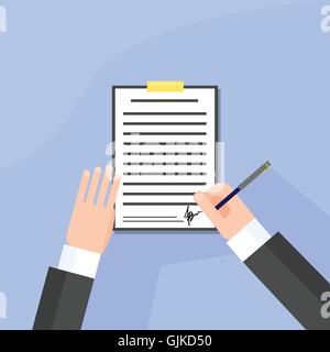 Business Man Signature Document Signing Up Contract, Businessman Sign Agreement Stock Vector