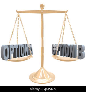 Weighing Your Options - Choices on Scale Stock Photo