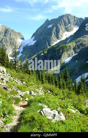 The view into Pelton Basin in Washington's North Cascades. Stock Photo