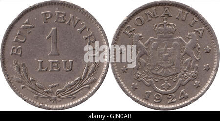 Coin Romania 1 leu 1924 Stock Photo