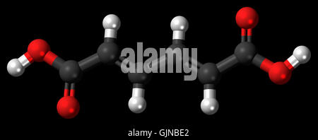 This image presents a 3D representation of Muconic acid molecules, showcasing their structural composition in a scientific context. Muconic acid is an organic compound used in various industrial processes, especially in the production of bio-based plastics. Stock Photo