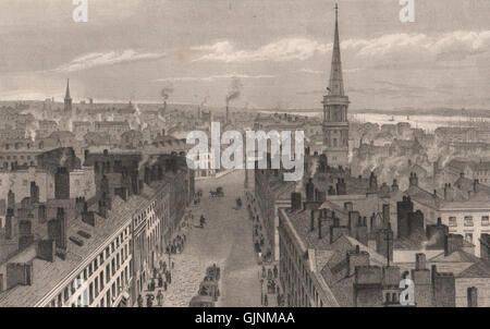 Liverpool from the Town Hall. Castle Street St George's church Derby Square 1829 Stock Photo