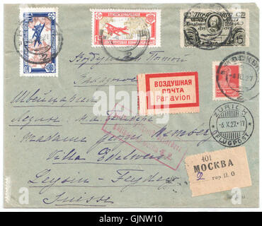 Soviet Old Mail Example A postal cover from the Soviet Union, dated October 4, 1927, showcasing ...