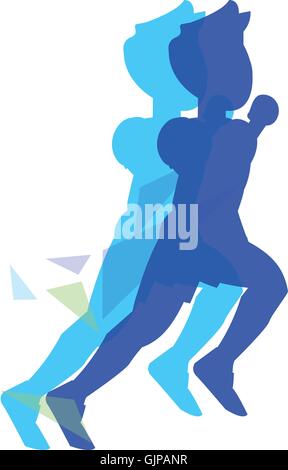 silhouette running man sprinter explosive start. polygonal particles ...