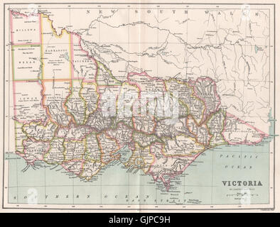 VICTORIA: State map showing counties; Inset map of Melbourne. Australia ...