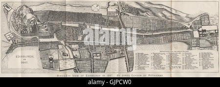 BIRD'S EYE VIEW OF EDINBURGH IN 1647 vintage town/city plan. WARD LOCK, 1908 map Stock Photo