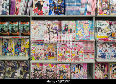 Bookshelf with anime comic books and magazine in a shop in Akihibara, Tokyo, Japan Stock Photo