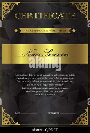 Vertical silver and gold certificate and diploma template with vintage ...