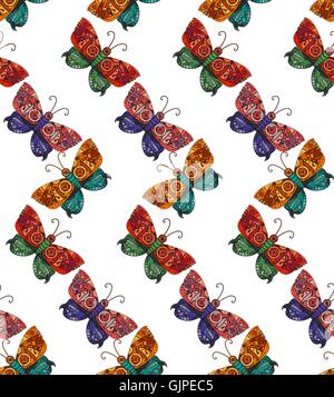 Fantastic butterfly  seamless pattern in steampunk style for tattoo, sticker, print and decorations. Vector Stock Vector