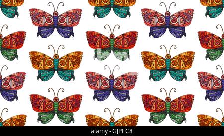 Fantastic butterfly  seamless pattern in steampunk style for tattoo, sticker, print and decorations. Vector Stock Vector