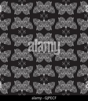 Fantastic butterfly  seamless pattern in steampunk style for tattoo, sticker, print and decorations. Vector Stock Vector