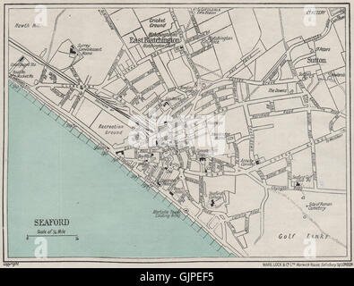 Seaford Vintage Town City Plan. Sussex. Ward Lock 1947 Old Vintage Map 