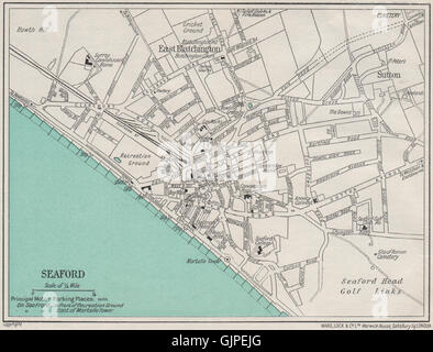 SEAFORD vintage town/city plan. Sussex. WARD LOCK, 1933 vintage map ...