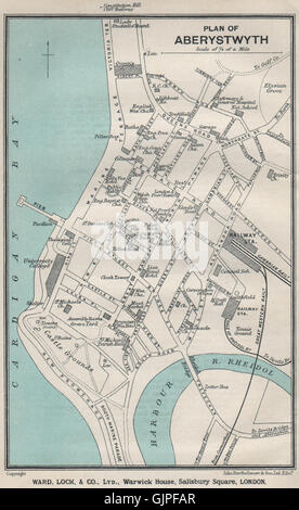 ABERYSTWYTH vintage town/city plan. Wales. WARD LOCK, 1923 vintage map Stock Photo