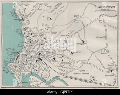 ABERYSTWYTH vintage town/city plan. Wales. WARD LOCK, 1935 vintage map Stock Photo