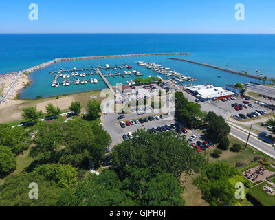 Aerial view of Small town man made harbor on Lake Huron at Lexington Michigan on Lake Huron Stock Photo