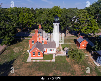 Port Sanilac Lighthouse on the shore of Lake Huron at Port Sanilac Michigan Stock Photo